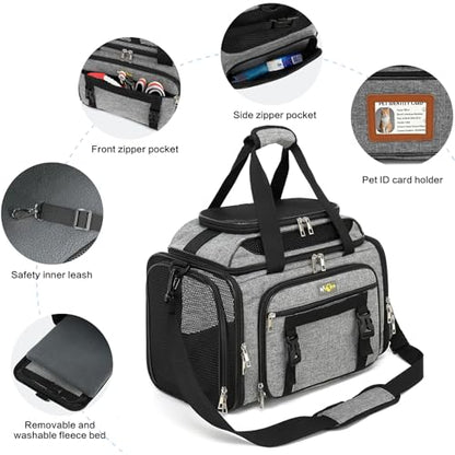 18x11x11 Small Cat/Dog/Pet Carrier – Airline Approved, Collapsible with Expandable Top and Sides. Soft-Sided Travel Puppy Carry Bag, Small Animal Rabbit Kennel Carrying Case, Kitten Mesh Cage - color: Black