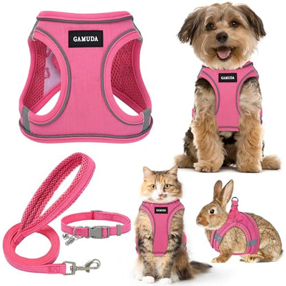 Small Pet Harness Collar and Leash Set, Step in No Chock No Pull Linen Fabric Soft Mesh Dog Vest Harnesses Reflective for Dogs Puppy Cats Kitten Rabbit (Pink, XXS) - color: Pink, size: XXS