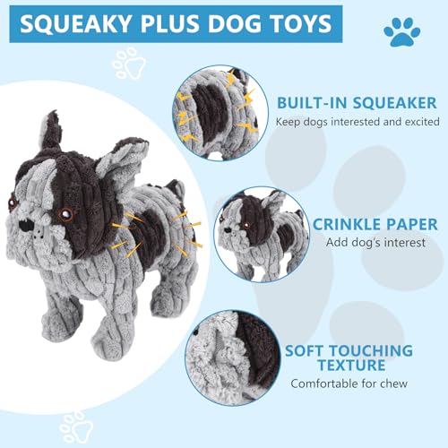 Letsmeet Dog Toys Plush Interactive Dog Toy with Crinkle Paper and Squeaker, Reduce Boredom and Anxiety, Cute Dog for Small Medium Large Dogs, Grey - style: French Fight