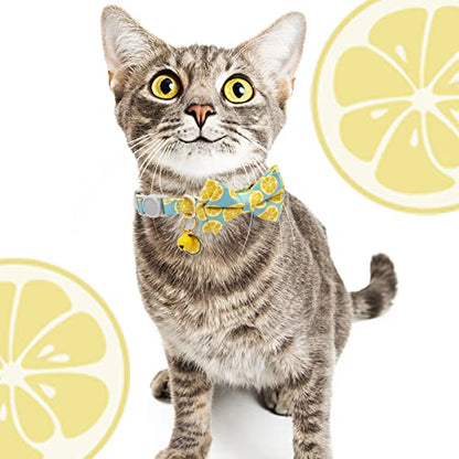 Faygarsle 2 Pack Cute Cat Collar with Bell Breakaway Bowtie for Male Female Cats Soft Fancy Pink Yellow Watermelon Lemon Pattern Spring Summer Cat Collar for Boy Girl Cats - color: Watermelon&Lemon
