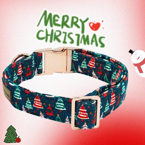 Elegant little tail Christmas Dog Collar, Christmas Tree Pet Collars Bow Red Metal Buckle Collar Puppy Girl Boy Holiday Cotton Soft Bowtie Adjustable Dog Collar for X-Small Dogs - color: Christmas Tree, size: X-Small (Pack of 1)