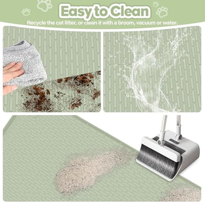 Kalolary Cat Litter Mats, 40" x 28" Extra Large Silicone Cat Mat for Litter Box, Easy to Clean Kitty Litter Trapping Mat, Soft on Kitty Paws, Waterproof, Urine-Proof Kittys Litter Mats for Floor,Green - color: Green: 101x71cm