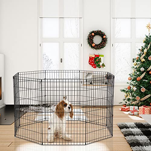 Dog Playpen for Small Medium Large Dogs, 24"/ 30"/ 36"/ 42"/ 48" Indoor Outdoor Metal Wire Pet Exercise Pen, Portable Foldable Yard Puppy Dog Fence for Camping, Black