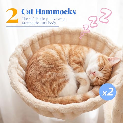 Hey-brother Cat Tree, 74 inches Multi-Level XL Large Cat Tower for Indoor Cats with Three Cat Condos, Two Large Top Decks and Cat Hairbrushfor Kittens, Cats and Pets, Beige MPJ035-MM - color: Beige