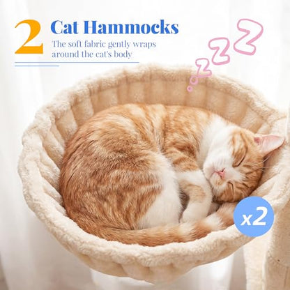 Hey-brother Cat Tree, 74 inches Multi-Level XL Large Cat Tower for Indoor Cats with Three Cat Condos, Two Large Top Decks and Cat Hairbrushfor Kittens, Cats and Pets, Beige MPJ035-MM - color: Beige