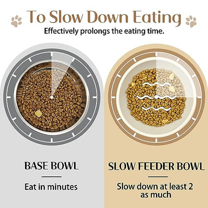 Slow Feeder Dog Cat Bowls, Stainless Steel with Silicone Mat Dog Food and Water Bowls Set, Pet Feeding Dish to Slow Down Eating for Cats and Small Dogs Puppy, Grey - color: Grey