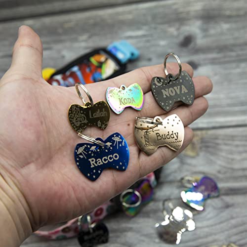 Personalized Dog Tag with 5 Lines of Custom Deep Engraved Durable Stainless Steel Pet ID Name Tag Designer Small Size Bow Tie - size: Small, style: Bow-Tie