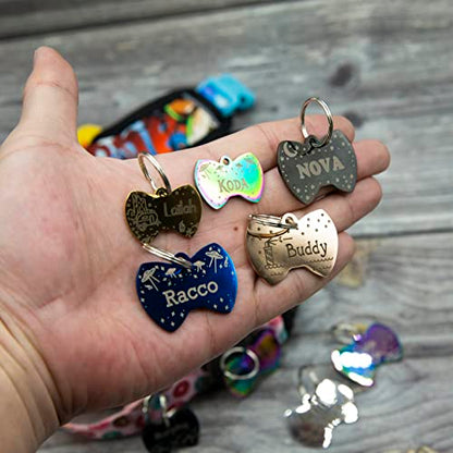 Personalized Dog Tag with 5 Lines of Custom Deep Engraved Durable Stainless Steel Pet ID Name Tag Designer Regular Size Bow Tie - size: Regular, style: Bow-Tie
