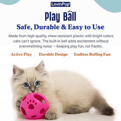 Large Cat Ball Toy with Bell – Interactive Rolling Design for Active Play – Sturdy Plastic Cat Toy Ball that Stays Visible During Play – Blue 1 Pack for Cats, Kittens, and Small Pets - color: Blue - 1 Pack