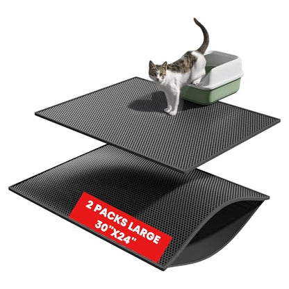 Pieviev 2 Packs Cat Litter Mat Double Layer Waterproof Urine Proof Trapping Mat (30''X24'', Black) - color: Black