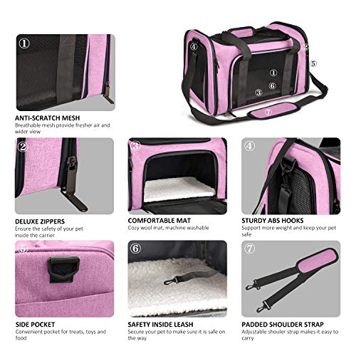Henkelion Pet Carrier for Small Medium Cats Dogs Puppies up to 15 Lbs, TSA Airline Approved, Soft Sided, Collapsible Travel - Pink - color: Pink, size: 17.0"L x 11.0"W x 11.0"H
