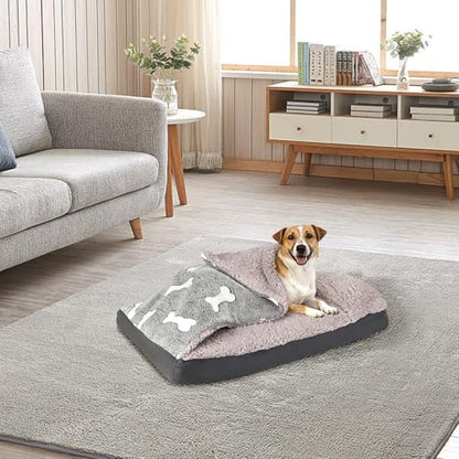 Dog Bed with Cover Pillow Blanket Attached, 30''X20'' Washable Rectangle Hooded Cozy Cave Cat Puppy Calming Crate Bed & Removable Cover, Indoor Covered Kennel Furniture Couch Sofa for Small Medium Pet - color: Multi-color
