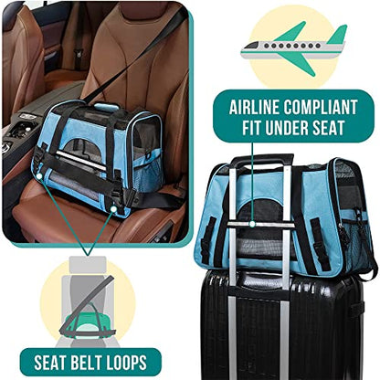 PetAmi Airline Approved Pet Carrier for Cats & Small Dogs, Soft Sided TSA Travel Carrier Bag with Sherpa Bed, Breathable Mesh Ventilation, Collapsible Bowl, Fits Under Seat, Up to 18 lbs, Small Blue - color: Light Blue, size: Small - 17"L x 10.2"W x 11.2"
