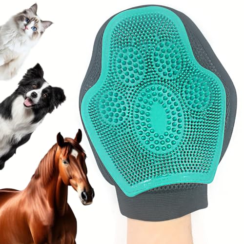 Pet Hair Removal Glove for Horses, 2-in-1 Double-Sided Pet Grooming Glove, Silicone Horse Hair Remover/Shower Grooming Brush to Prevent Electrostatic for Dogs and Cats (Standard Size)