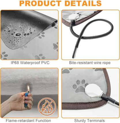 Bestio Dog Heating Pad,28x18 in Heated Dog Bed with Constant Heat & Auto Modes，MET&UL Certified Pet Heating Pad,Chew-Resistant Cord,Waterproof Washable Cover-Gray - size: 28.0"L x 18.0"W x 0.5"Th