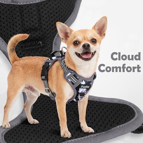 Funfox Dog Harness No Pull, Adjustable Pet Vest Harness, Super Soft Material with Vertical Handle Easy Control, Reflective Night Walking, 2 Leash Clips for Small Sized Dogs, Misty Gray, S - color: Misty Gray, size: Small