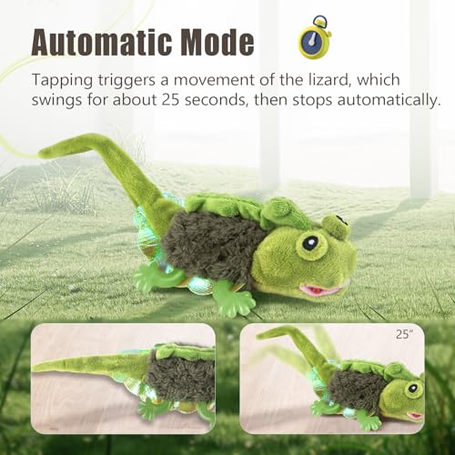 Migipaws Cat Toys, Touch Activated Flapping Chirping Lizard Kitten Toy with Catnip for Indoor Cats Kicker, Rechargeable (Green) - color: Green