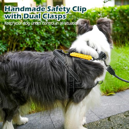 Dog Collar Safety Clip, Handmade Backup Safety Strap for Dog Harness, Prong, Pinch Collar, Double Ended Clasp Leash Connector (Yellow) - color: Yellow