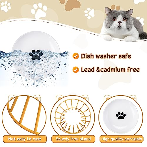 Roshtia 4 Sets Elevated Cat Bowls Ceramic Raised Cat Food Bowls with Metal Stand Dishwasher Safe Dishes Non Slip Elevated Food Plate(Gold,Paw) - color: Gold