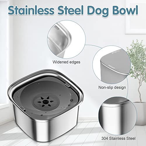 UPSKY 3L Dog Water Bowl 101oz Stainless Steel No Spill Large Capacity Dog Food Water Bowl Slow Water Feeder, Spill Proof Pet Water Dispenser Vehicle Carried Travel Water Bowl - color: gray, size: 3l