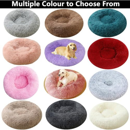 Calming Large Dog Bed & Cat Bed, 43 Inch Anti-Anxiety Donut Dog Cuddler Cat Bed, Warming Cozy Soft Dog Round Bed, Fluffy Faux Fur Machine Washable Pet Cushion for Medium Dogs & Cats (Bright Pink) - color: Bright Pink, size: 43.0"L x 43.0"W x 8.0"Th /Round