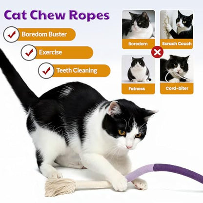 Cat Toys for Indoor Cats, Kitten Toys for Indoor Kittens, Catnip Rope Chew Toys for Teeth Cleaning, Interactive Cat String Toy, Kitty Kicker Toy, 3 Pack (Plus 3 Pouches of Catnip) - size: Large 3 Pack