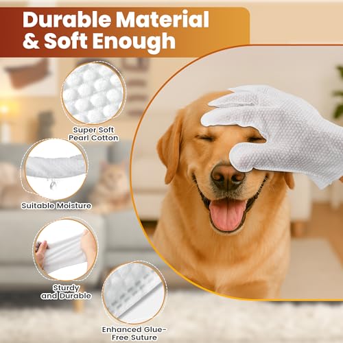 Pet Glove Wipes for Dogs Cats, Dog Cleaning Gloves, Dog Wipes Cleaning Deodorizing, Pet Wipes for Dogs Cats, Extra Thick, Unscented Rinse Free Nourish Fur Glove Wipes for Daily Care and Traveling-6pcs