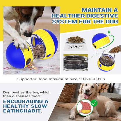 BSISUERM Dog Treat Dispensing Puzzle Toy Adjustable Food Dispenser Slow Feeder Puppy Enrichment Training Rolling Ball Pet Interactive Chase Toys for Small Medium Large Dogs to Keep Them Busy - color: Blue
