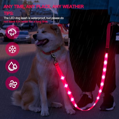 Weesiber Light Up Dog Leash, 4ft LED Dog Leash Rechargeable Puppy Lead Waterproof Safety Glow in The Dark Pet Lights for Night Walking (Pink) - color: Pink