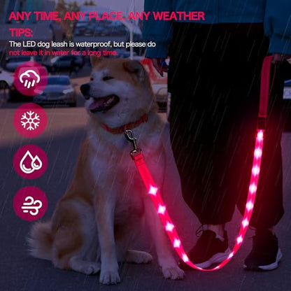 Weesiber Light Up Dog Leash, 4ft LED Dog Leash Rechargeable Puppy Lead Waterproof Safety Glow in The Dark Pet Lights for Night Walking (Pink) - color: Pink