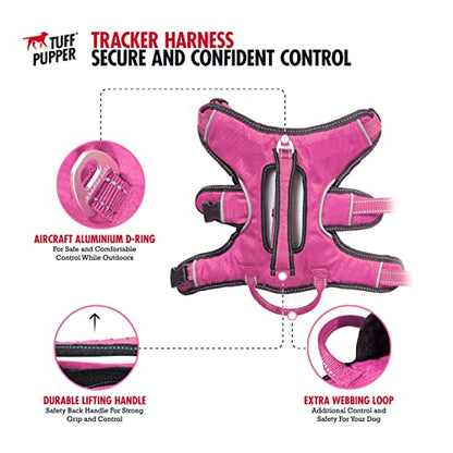 Tuff Pupper Escape Proof No Escape Dog Harness | 5 Point Adjustable Fit Harness for Dogs | Padded Dog Harnesses | Handle Dog Lift Harnesses - color: Hot Pink, size: Medium