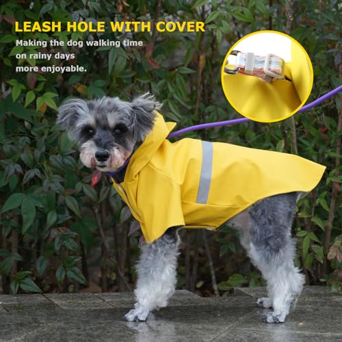 Dog Raincoat, Dog Rain,Water and Snow Proof Jacket with Hood, Leash Hole and Reflective Strap, Lightweight Puppy Clothes, Stylish Streetwear Outfit for Small Medium Dogs (Yellow, L) - color: Yellow, size: Large