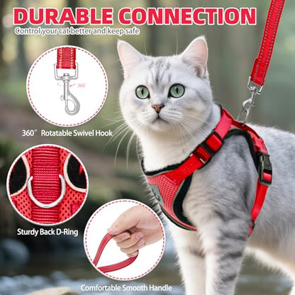 PUPTECK Cat Harness and Leash Set Escape Proof Reflective Cat Walking Harness Adjustable Soft Breathable Mesh Vest for Small Pets, Red, S - color: Red, size: S (NECK 9.5"-11", CHEST 13"-16")