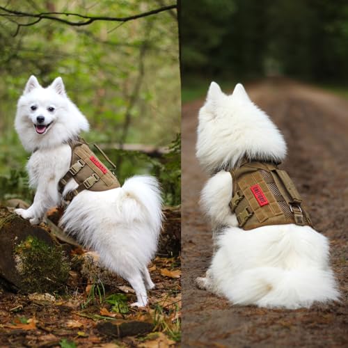 OneTigris Tactical Dog Harness for Small Dogs, No Pull Small Dog Vest Harness Breathable Military Dogs Molle Vest with Handles, Walking Hiking Training (Brown, XS) - color: Brown, size: XS