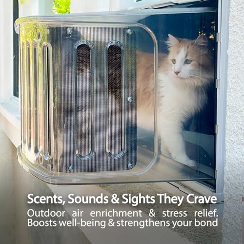 VistaCatio Window Catio - Fits 26-32" Vertical Windows, Deluxe Catio Window Box for Indoor Cats, Max Enrichment and Freedom, Fresh Outdoor Air, Portable Easy Install, 2-Year Protection, Made in USA