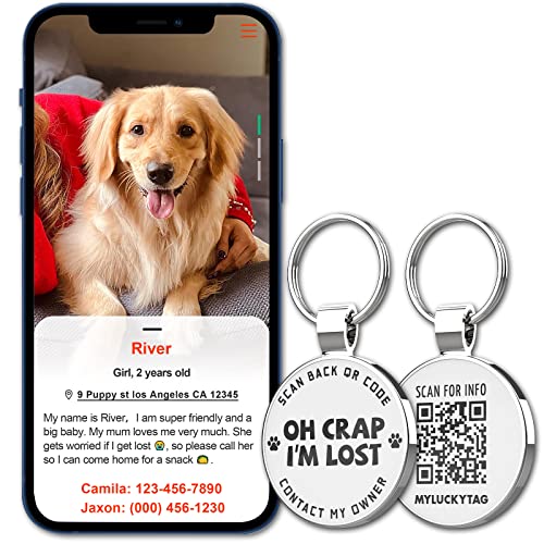 QR Code Pet ID | Personalized Dog & Cat Collar Tag | Online Profile with Instant Scanned Location Alert Email - style: OH C0ap I'm Lost