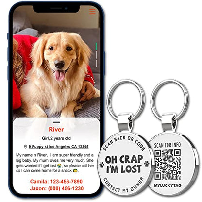 QR Code Pet ID | Personalized Dog & Cat Collar Tag | Online Profile with Instant Scanned Location Alert Email - style: OH C0ap I'm Lost