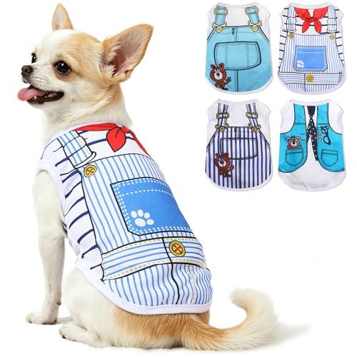 Puppy Clothes Boy Summer Chihuahua Clothes Dog Shirts: Breathable Mesh XS Dog Clothes for Small Dogs Boy with Cute Patterns, Doggie T-Shirts for Tiny Puppy Yorkie Poodle Male - color: Blue Set, size: X-Small