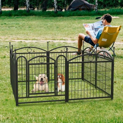 Heavy Duty Foldable Metal Dog Playpen for Indoor and Outdoor Use – Sturdy Pet Exercise Fence with Secure Door (Black + Iron)