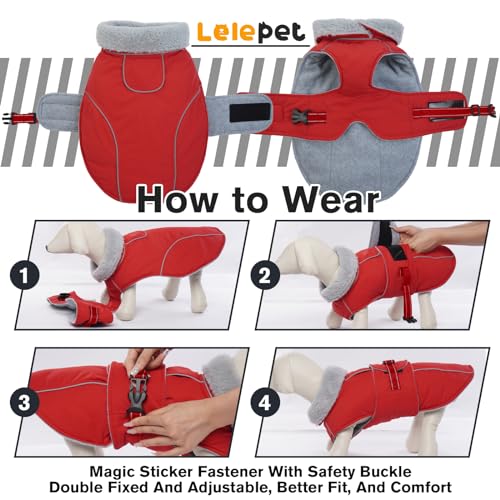 Lelepet Warm Dog Coat Waterproof Dog Jacket Reflective Fleece Vest with Adjustable Buckle Hook & Loop, Windproof Winter Jacket Dogs Coats for Small Medium Large Dogs, Red, S - color: Red, size: S