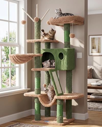 Hey-brother Cat Tree, 53 inch Cat Tower for Indoor Cats, Cat House with Padded Platform Bed, Toy Balls, Large Cozy Condo, Hammocks and Sisal Scratching Posts, Cactus MPJ019SCA - color: Cactus