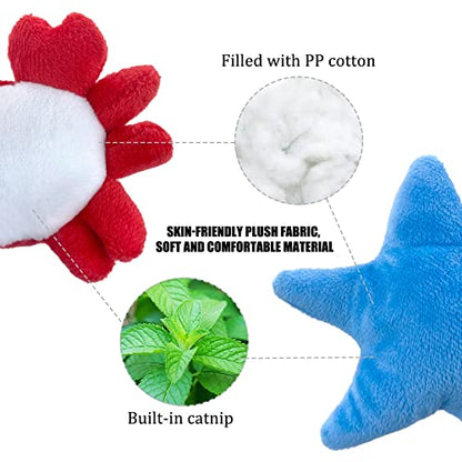 Andiker Cat Catnip Toys, 2Pcs Soft Crab&Starfish Plush Cat Toys for Indoor Cats Cute Catnip Chew Toys PP Cotton Filled Pet Toys for Kitten Gifts and Cat Lovers Interactive Catnip Toys (Crab+Starfish)