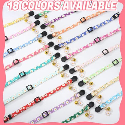 18 Pcs Breakaway Cat Collars with Bells Flower Pendants Adjustable Floral Cat Collars Safety Kitten Collar with Bell for Girl Boy Cats - color: Floral