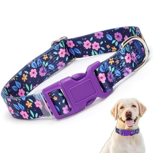 Flower Dog Collar Purple, Pretty Floral Pattern Design Quick Release Buckle Soft Nylon Female Puppy Collars Adjustable for Xs Small Medium Large Pet Girl Dogs Cats, XSmall - color: 15, size: XS(Neck 7-10")