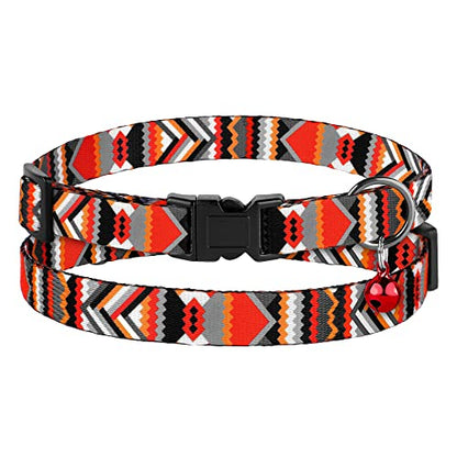 2 Pack Cat Collars with Bell - Breakaway Soft Collar for Girl & Boy Cats, Adjustable Safety Cute Kitten Collars – Comfortable Stylish Patterned Print Design Lightweight (Geometric + Boho) - color: Geometric + Boho