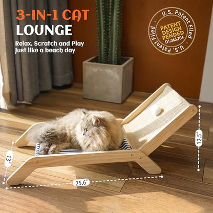 PETKARAY Beach Chair Cat Hammock, Elevated Cat Beds for Indoor Cats, Original Cozy Lounger with Sisal Scratcher and Toy Ball - color: Blue