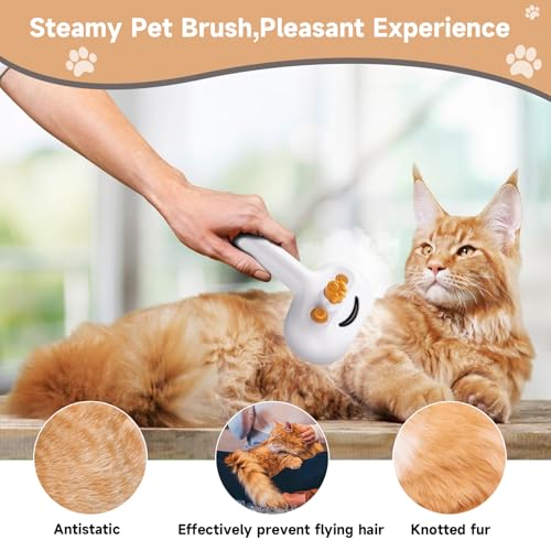 Pet Steam Brush for Dog & Cat – 3-in-1 Spray Hair Removal Comb for Shedding & Grooming, Softens Fur & Reduces Static – Water Brush for Long & Short Coats, Bath-Hating Pets, Includes Waterless Shampoo - size: 7.8″-20ML