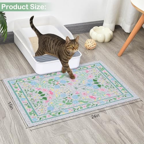 Glittme Cat Litter Mat with Non-Slip Bottom Litter Box Mat 24"X15" Litter Trapping Mat Easy to Clean Washable Cat Food Mat for Kitty,S - color: Blue-pink, size: 24"x15"