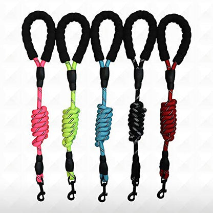 5 FT Reflective Dog Leash with Comfortable Padded Handle and Rotative Strong Metal Clasp and Flash Collar-red - color: Red