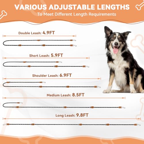 Hands Free Dog Leash, Heavy Duty Waist Leash for Dog Walking Running, Durable 9.8FT Multi-Function Dog Lead No Pull for Medium Large Dogs, Professional Tangle Free Reflective Control Lead - color: Reflective-Black